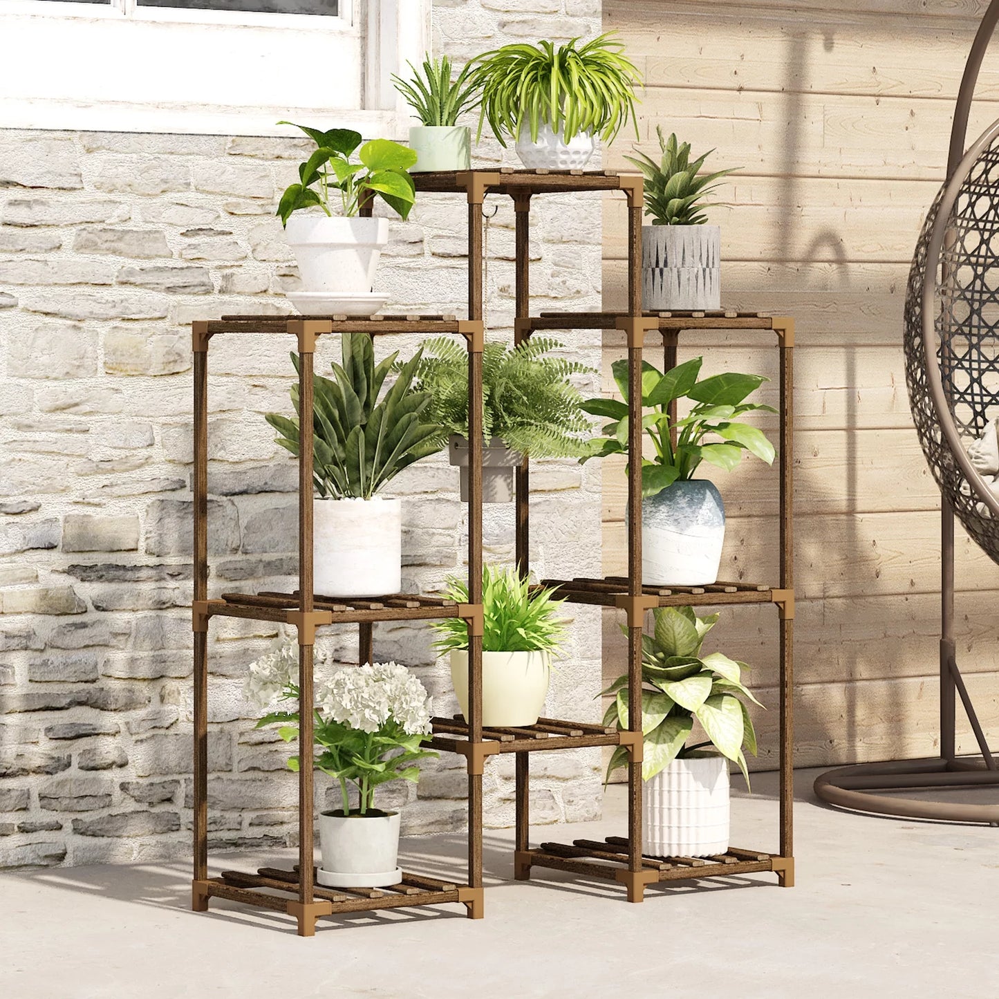 Plant Stand Indoor Plant Rack Plant Shelf Wood Outdoor Tiered Plant Shelf for Multiple Plants Ladder Plant Holder