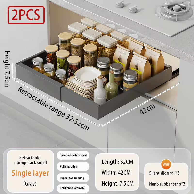 Expandable Pull Out Cabinet Organizer Metal Stick Slide Out Drawers Storage Kitchen Adjustable Sliding Roll Out Cabinet Shelves