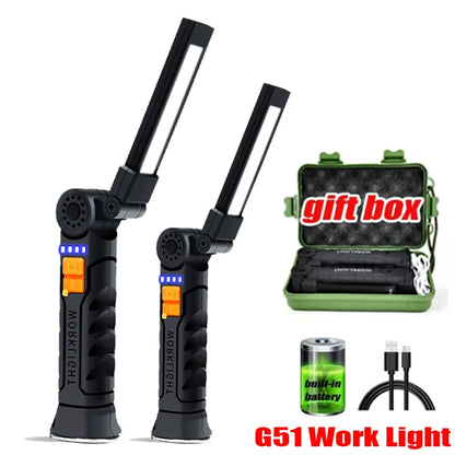 Multifunctional G51 Work Light Portable Led Rechargeable Light Waterproof Camping Light Magnet Flashlight with Built-In Battery