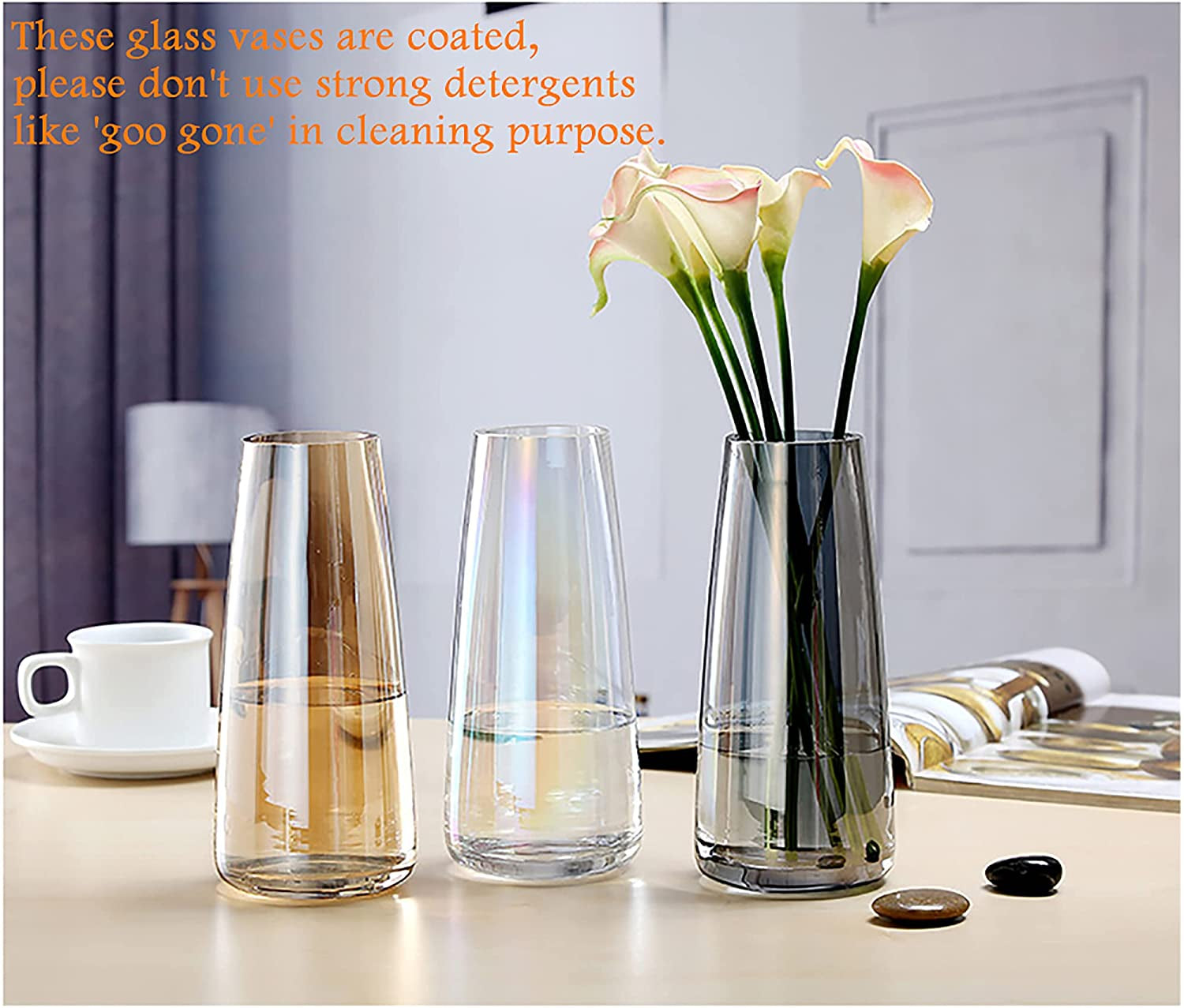 Modern Glass Vase Irised Crystal Clear Glass Vase for Home Office Decor