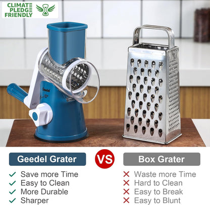 Rotary Cheese Grater, Kitchen Mandoline Vegetable Slicer with 3 Interchangeable Blades, Easy to Clean Rotary Grater Slicer for Fruit, Vegetables, Nuts