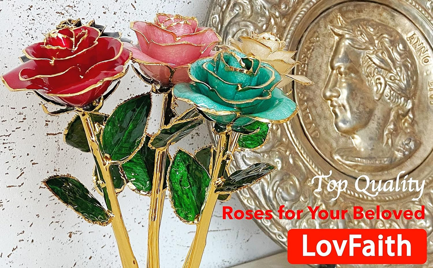 Valentines Day Real Rose Dipped 24K Gold with Crystal Stand, Best Original Rose Gift for Her Wife Anniversary Birthday