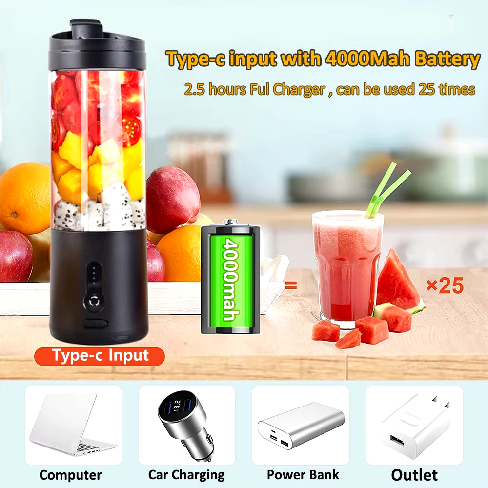 Portable Blender Smoothies Mini Portable Juicer Blender USB Rechargeable Portable Blender for Smoothies Fresh Fruit Juice Mixer