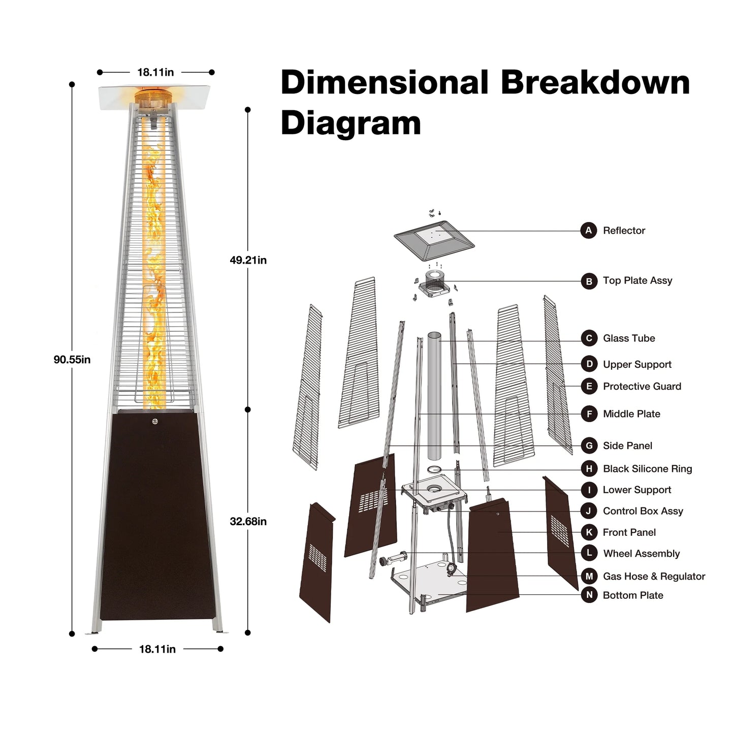 Propane Patio Heater, 48000 BTU Outdoor Patio Heater, Bronze