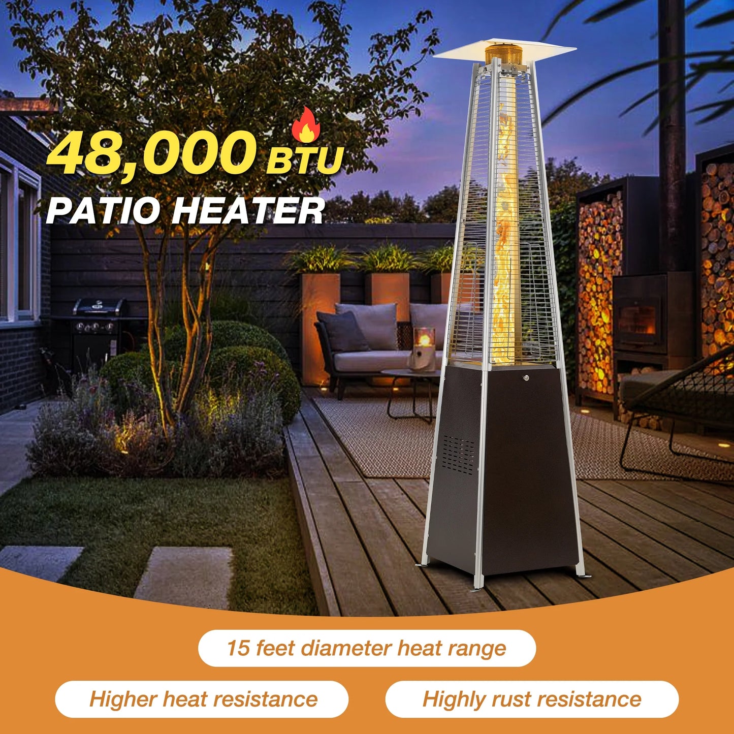 Propane Patio Heater, 48000 BTU Outdoor Patio Heater, Bronze