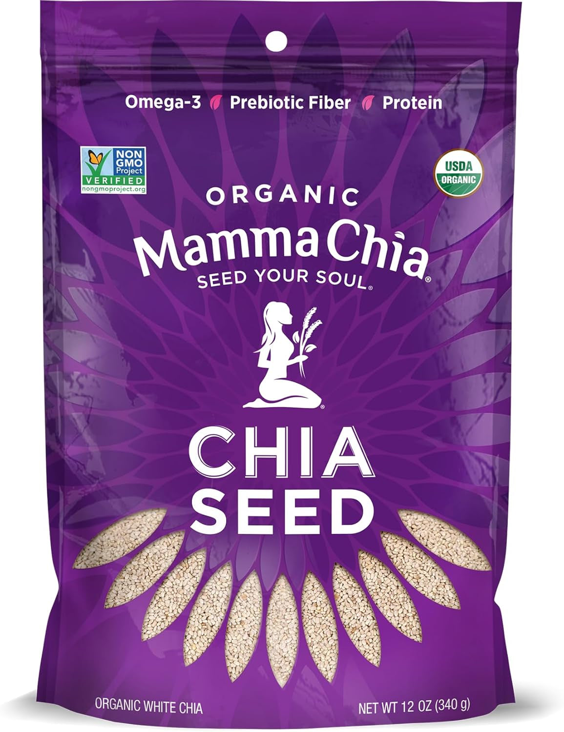 Organic Seeds, White Chia Seeds, One 12 Ounce Organic Chia Seed Bags, USDA Organic, Non-Gmo, Vegan, Gluten Free, and Kosher